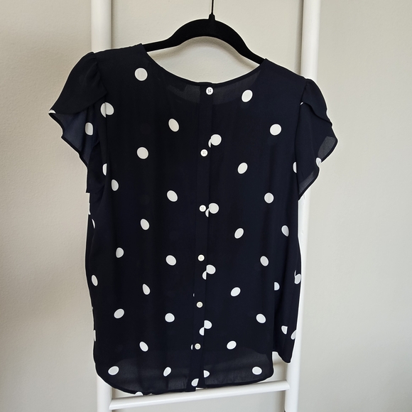 Loft Navy Polka Dot Women's Short Sleeve Blouse - Picture 7 of 9
